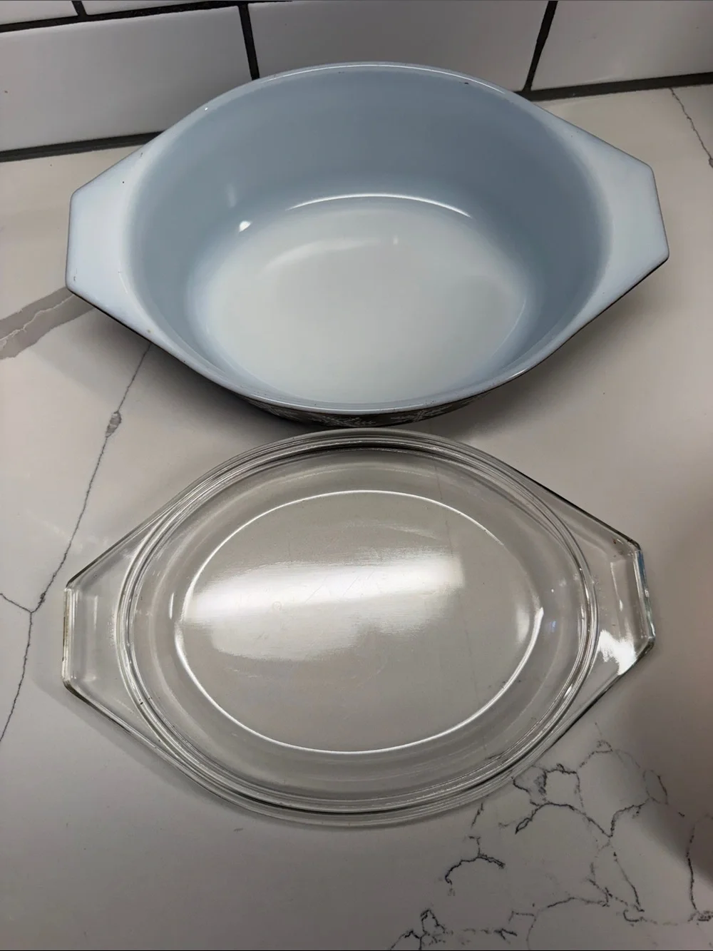 Rare Vintage Black w/White Snowflake Pyrex 1-1/2 Qt Oval Casserole Lid Dish 15